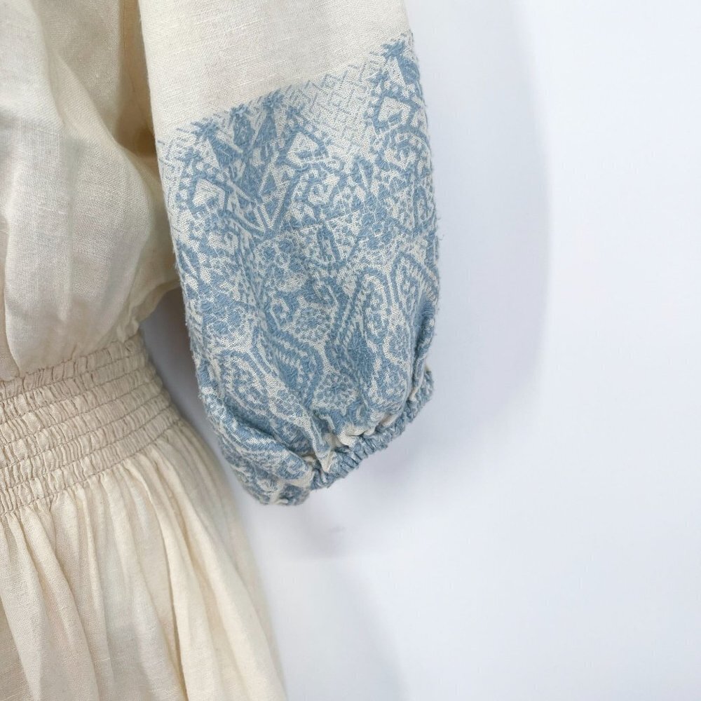 Zimmermann Helm Split Neck Jacquard Fringe Tassel Linen Lace Mini Dress - Picture 11 of 12